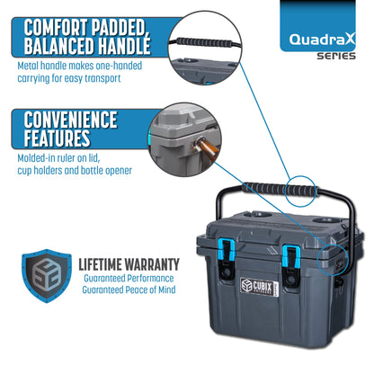 QuadraX 10QT Personal Cooler – Rotomolded Hard Cooler with 72-Hr Ice Retention & Lifetime Warranty