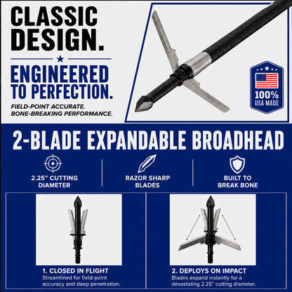 TOTA | 2-Blade Expandable Broadhead | 2.25” Cut | 125 Grain